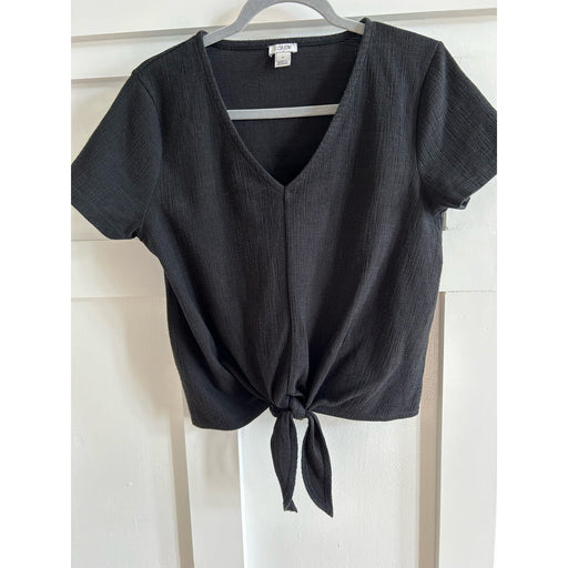 J crew Medium / Black J.Crew Women’s Black V-Neck Tie-Up Short Sleeve Top - Size Medium w1632