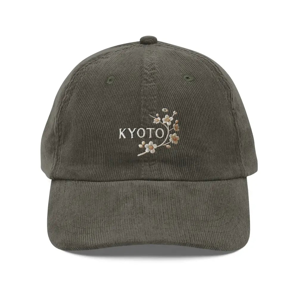 Vintage corduroy baseball cap with embroidered cherry blossoms, Kyoto Japan