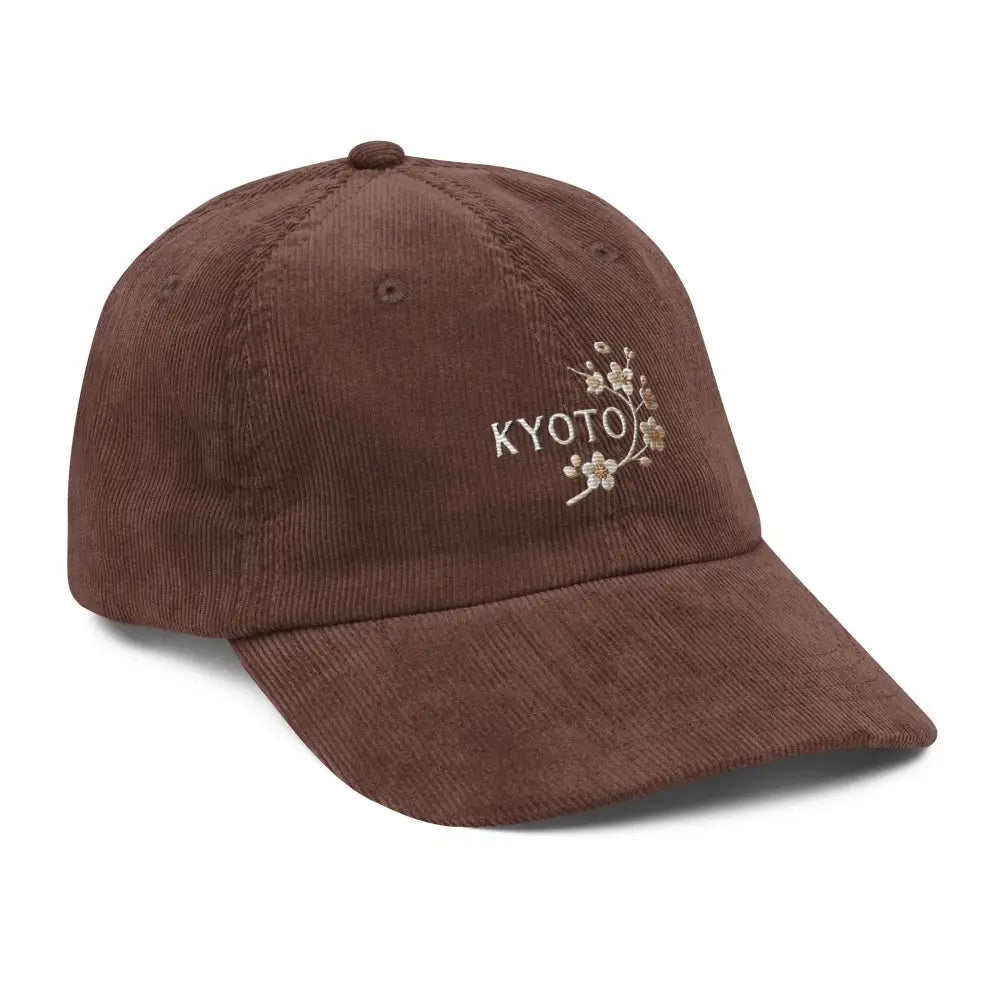 Japan vintage corduroy hat with embroidered Kyoto Japan cherry blossoms