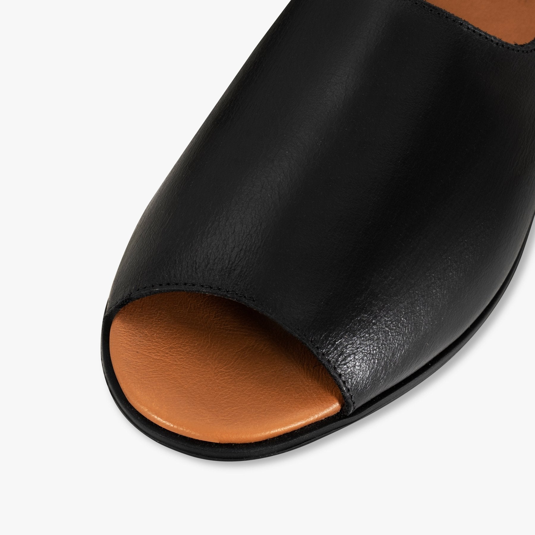 Jet Black Peep Toe Sandals - Womads Leather Flats for Women - Triniskies