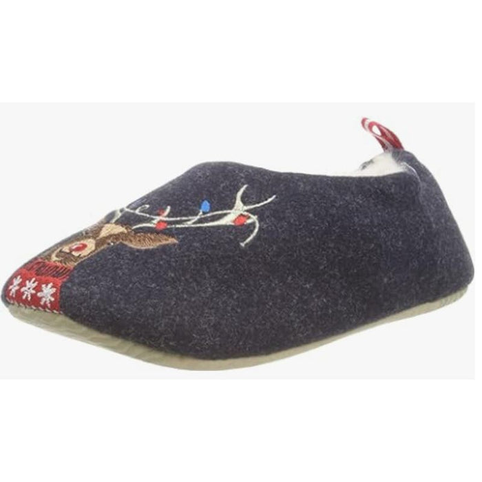 Joules Large - Kids / Blue Joules Girls Mule Slippers, Reindeer Kids Large