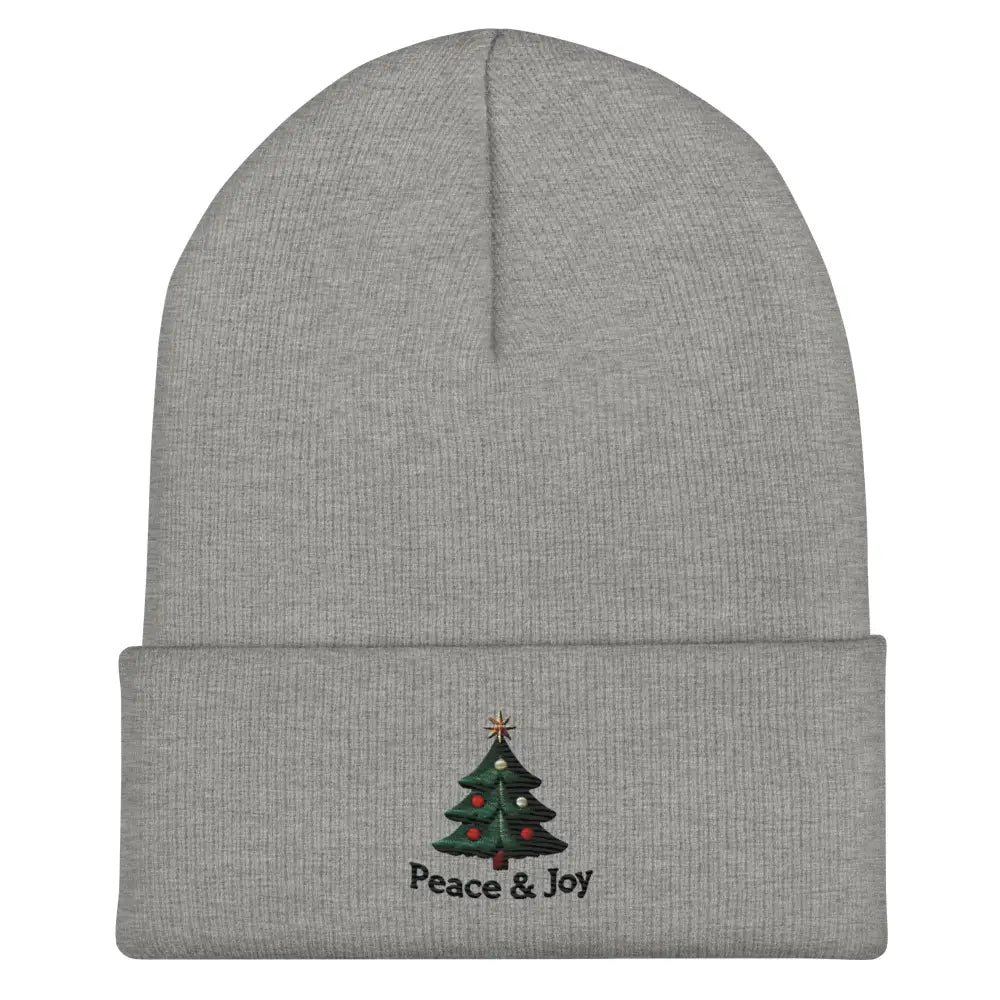 Joy Christmas Tree Embroidered Heather Gray Beanie