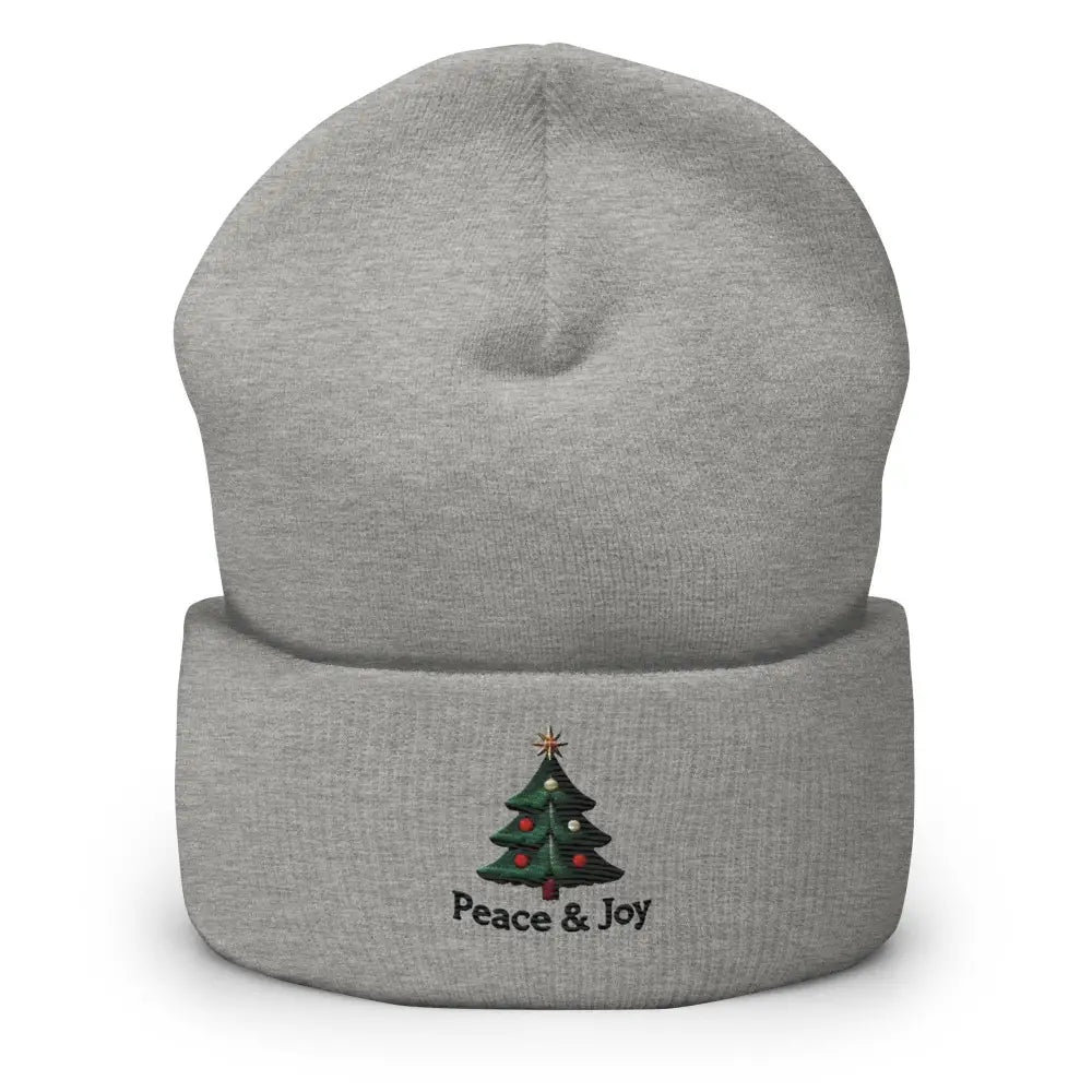 Grey Joy Christmas Tree Embroidered Beanie with Peace & Joy