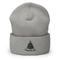 Grey Joy Christmas Tree Embroidered Beanie with Peace & Joy