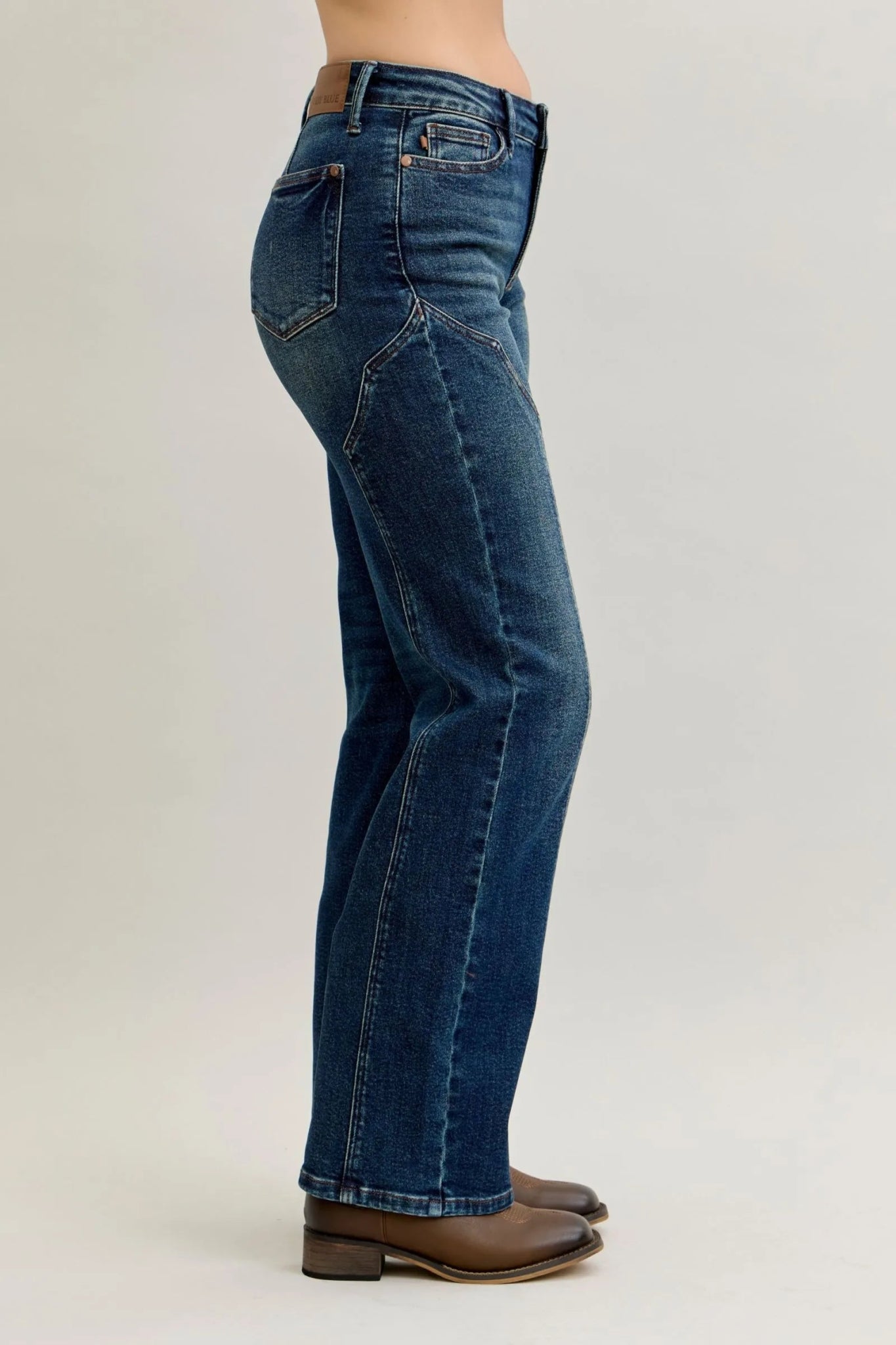 Judy Blue Plus Size Seam Detail Straight Leg Jeans – Vintage Wash High Waist - Triniskies