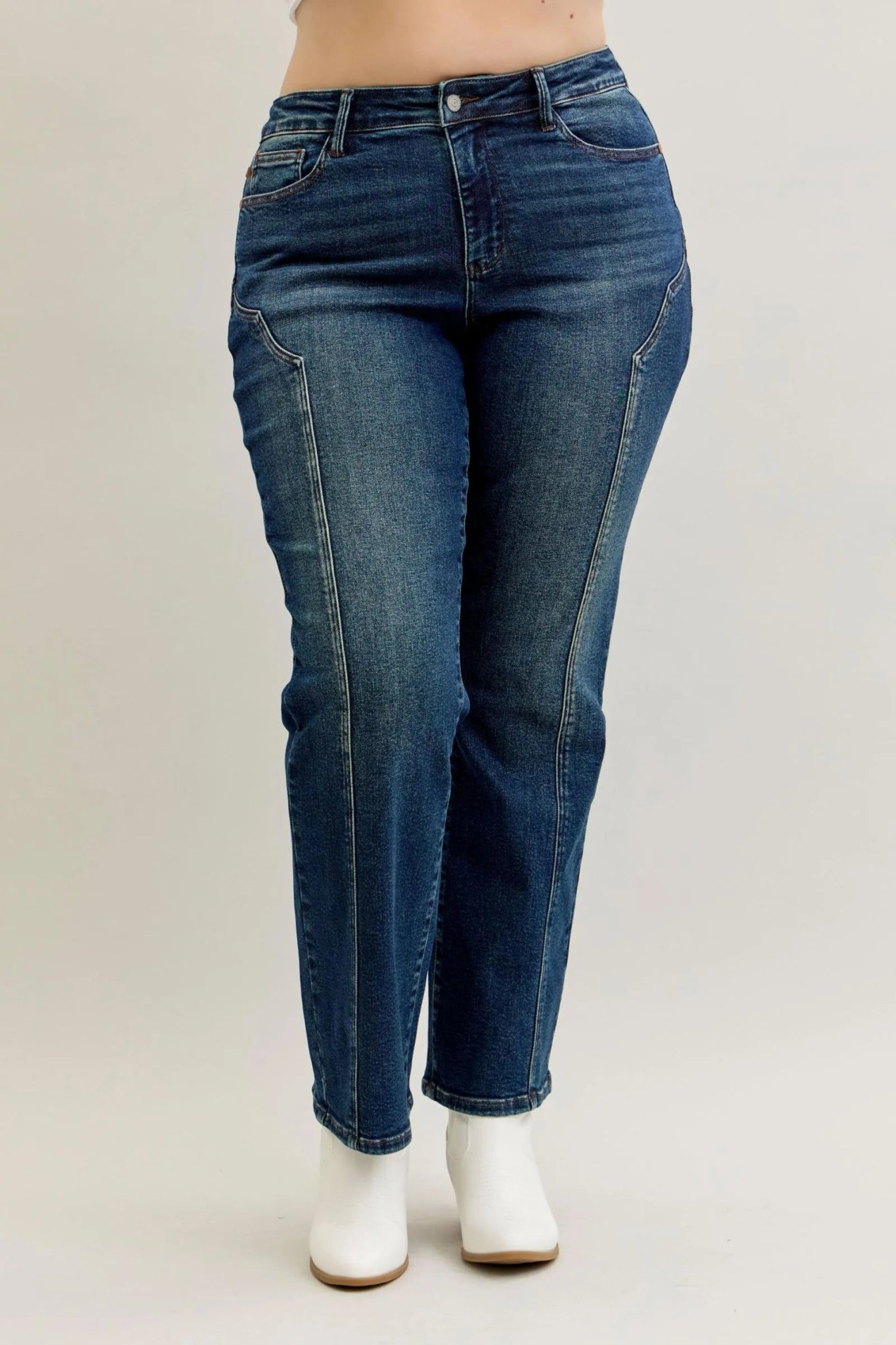 Judy Blue Plus Size Seam Detail Straight Leg Jeans – Vintage Wash High Waist - Triniskies