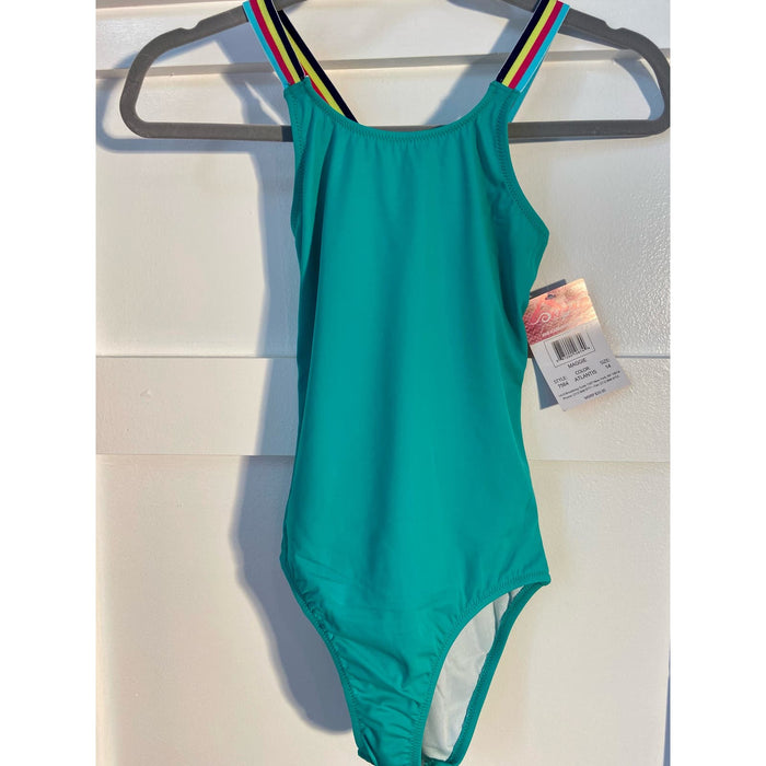 Kanu Surf 14 / green Kanu Surf Girls' Maggie UPF 50+ Sporty One Piece Swimsuit - Size 14 *k328