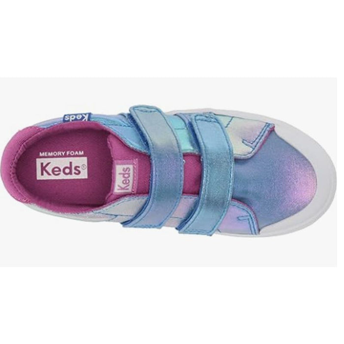 Keds 4M / Incandescent  Blue / Leather Keds Kids Courtney HL Sneaker, Blue Iridescent, 4 US Unisex Little Kid