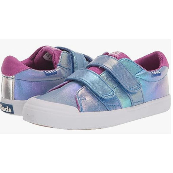 Keds 4M / Incandescent  Blue / Leather Keds Kids Courtney HL Sneaker, Blue Iridescent, 4 US Unisex Little Kid