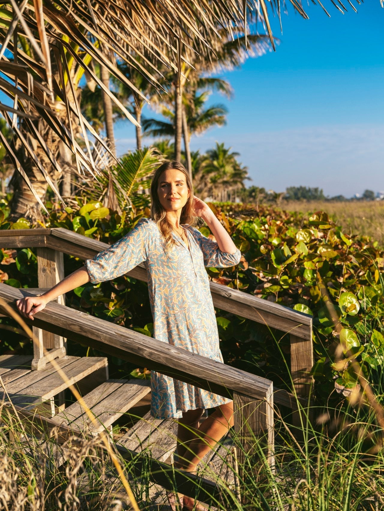 Kendall Palisades Mini Dress – Blue & Beige Print Resortwear - Triniskies