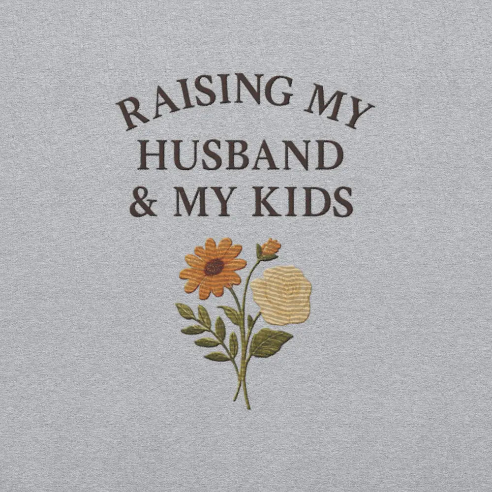 Gray embroidered flowers on Trini Skies kids mothers day sweatshirt