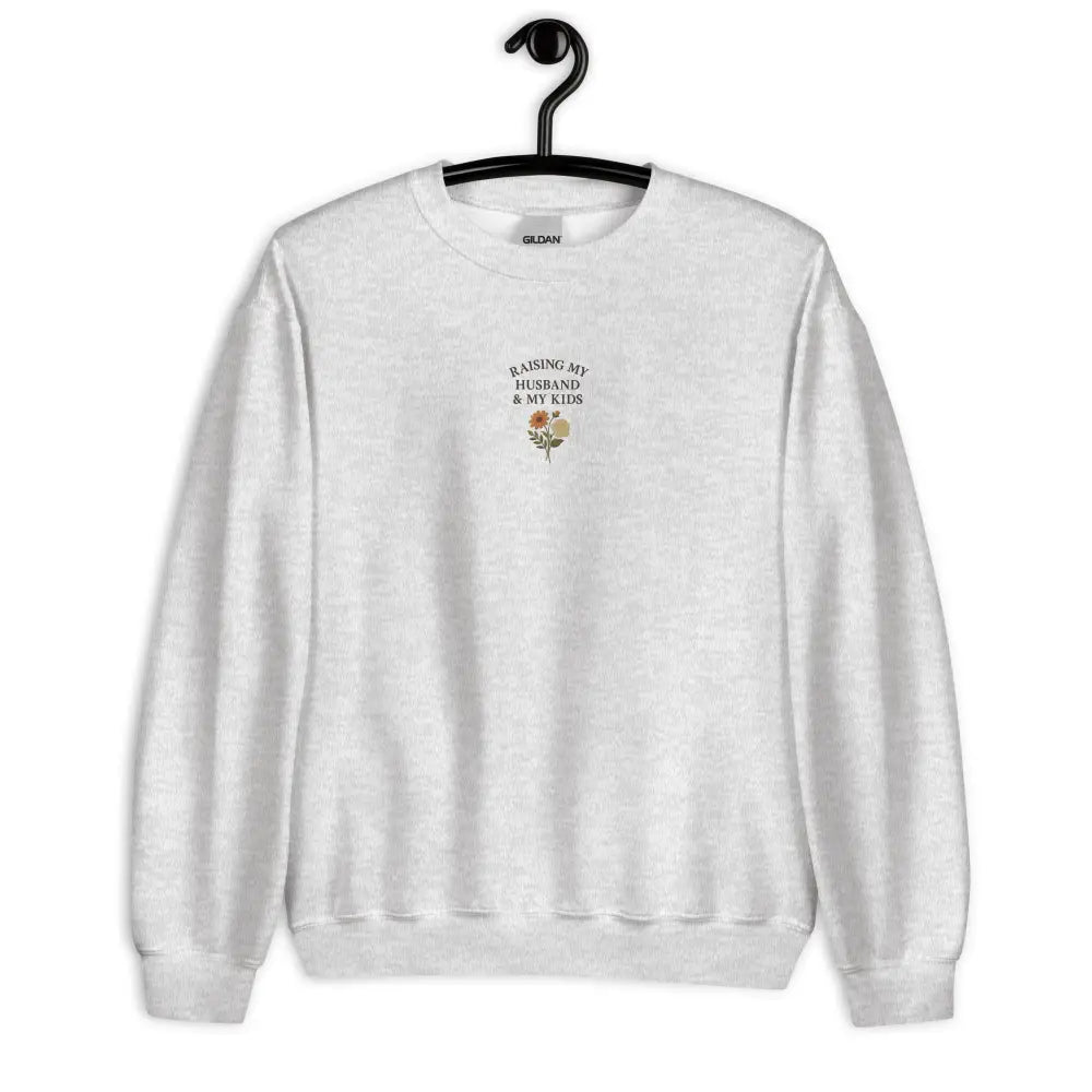 Light gray crewneck sweatshirt with floral design, funny Trini Skies moms day gift