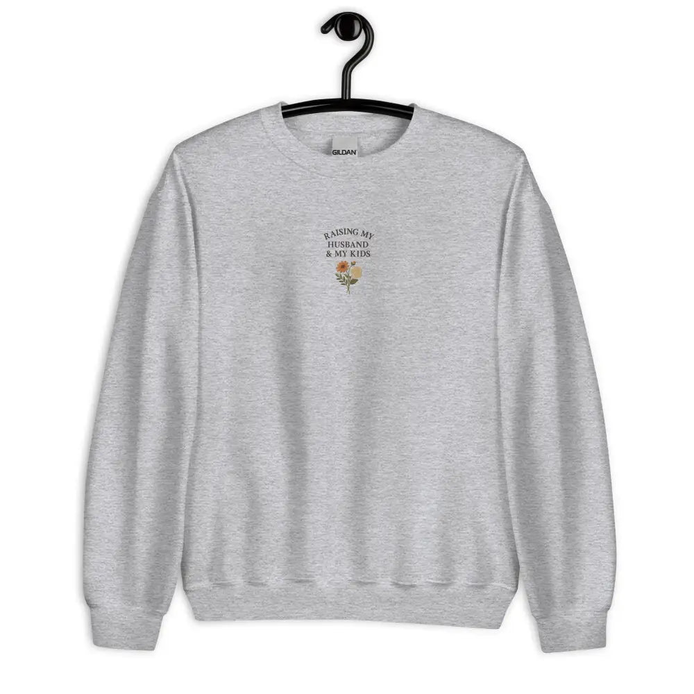 Light gray Trini Skies sweatshirt with floral graphic for moms on Mothers Day