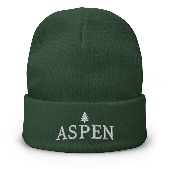 Aspen Skiing Embroidered Beanie Winter Hat. Cozy Cotton Blend