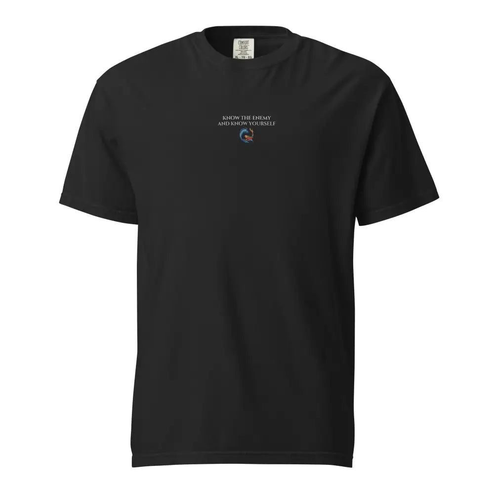 Black short-sleeved tee with bold koi design yin yang graphic