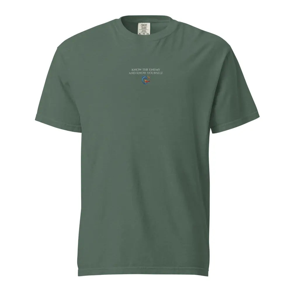 Loose dark green tee with bold koi yin yang embroidered design