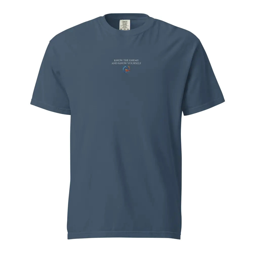Know Your Enemy Koi Fish Yin Yang Tee with bold koi design in blue-gray