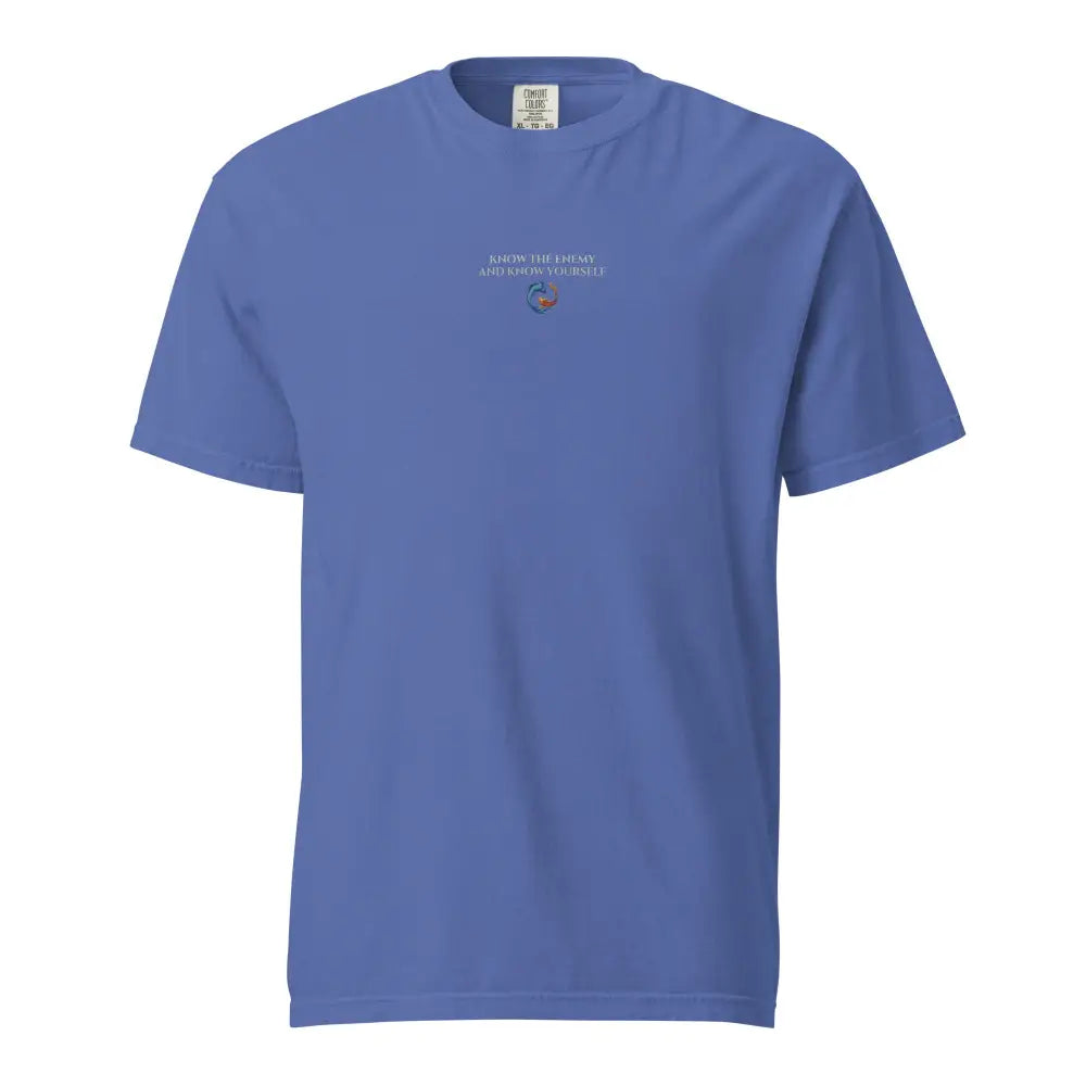 Periwinkle short-sleeve tee with bold koi yin yang design