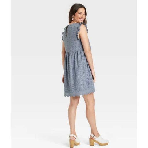 Knox Rose Medium / Blue Knox Rose Ruffle Short-Sleeve A-Line Dress Steel Shore Gray Size Medium wom 208