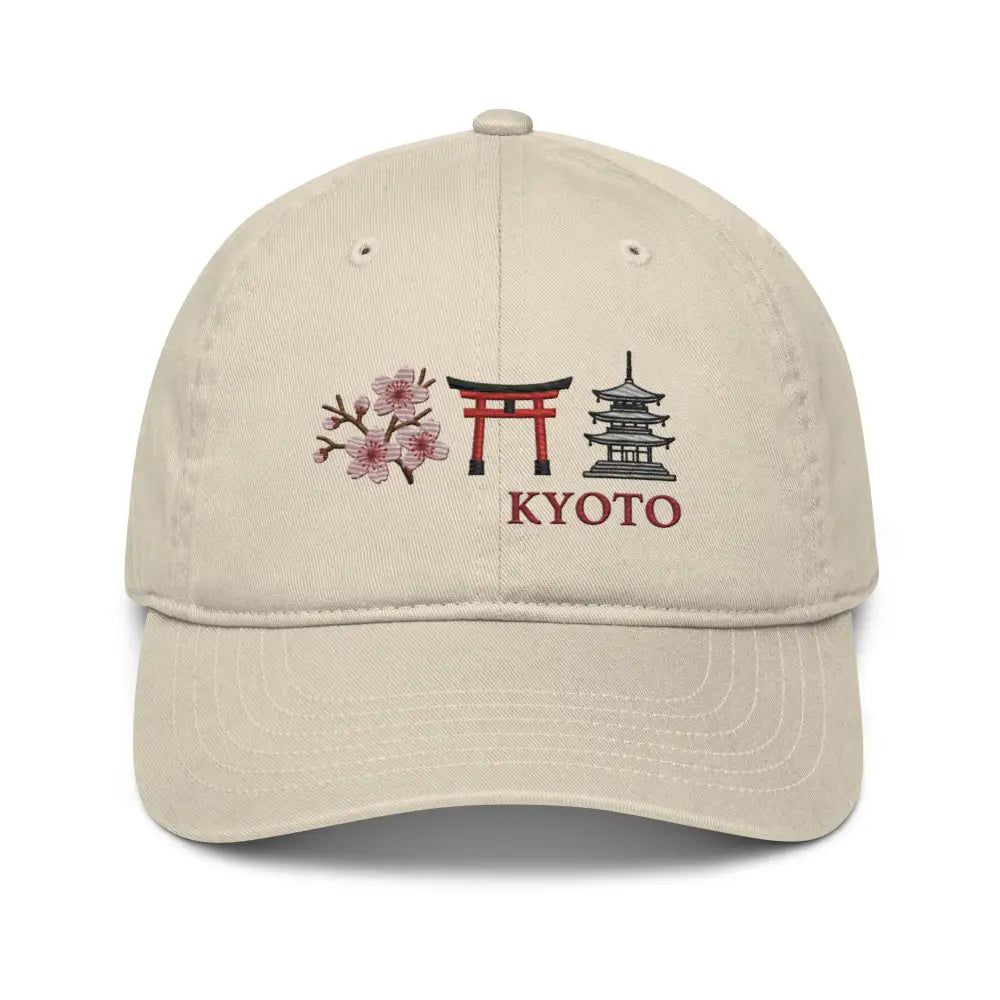 Kyoto organic cotton embroidered hat with cherry blossom torii motifs