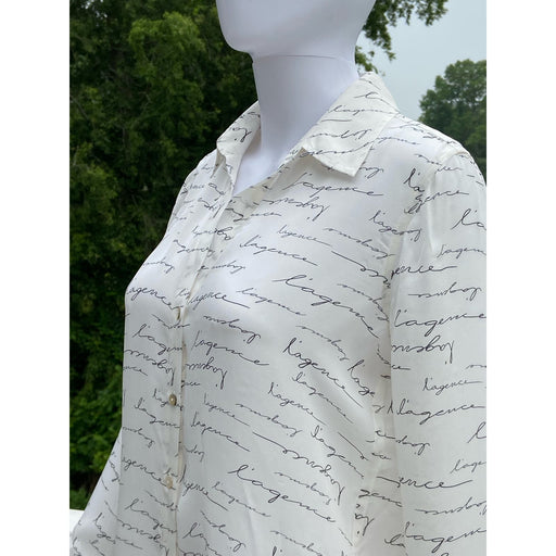 L’AGENCE XS / White L’AGENCE Silk Scripted Button-Up Blouse * Effortless Elegance - Size XS WTS28