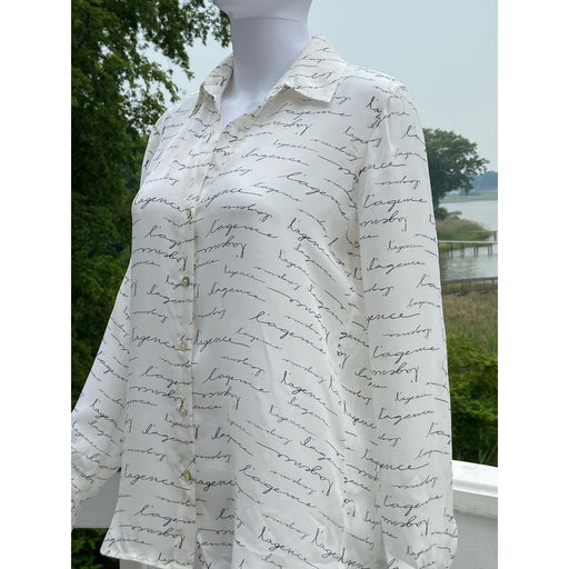 L’AGENCE XS / White L’AGENCE Silk Scripted Button-Up Blouse * Effortless Elegance - Size XS WTS28