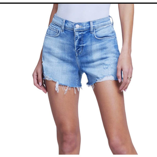 L&L Studio 25 / Blue L'AGENCE Women's High Rise Audrey Shorts * Belmont Blue Size 25 Frayed WS15