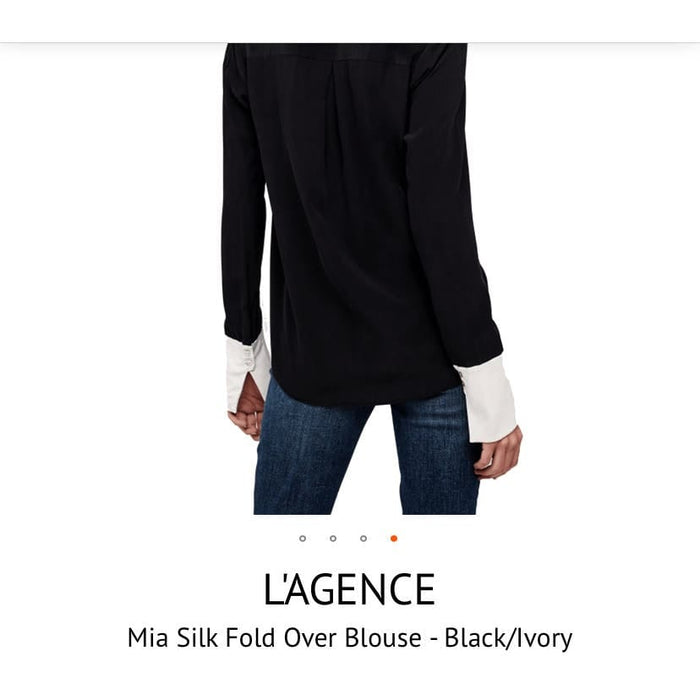 L&L Studio L'AGENCE Mia Silk Fold Over Blouse * Black/Ivory, Size XS MSRP $491 WOM807