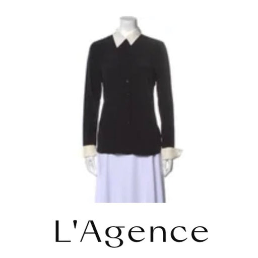 L&L Studio L'AGENCE Mia Silk Fold Over Blouse * Black/Ivory, Size XS MSRP $491 WOM807