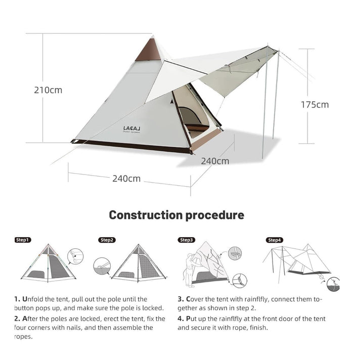 Lacal LACAL Auto-Aluminum Frame Canvas Hot Tent: Ultimate Comfort for 2-Person Camping