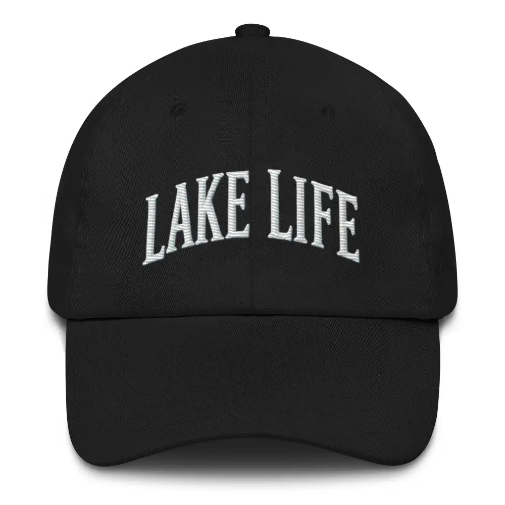 Black embroidered Lake Life corduroy hat – outdoor lake lifestyle adjustable baseball cap