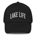 Black embroidered Lake Life corduroy hat – outdoor lake lifestyle adjustable baseball cap