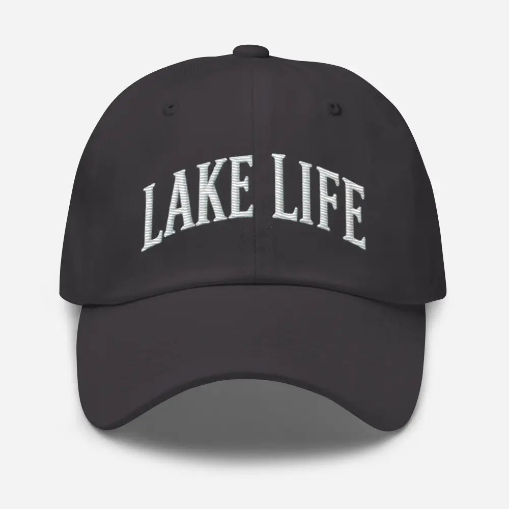 Dark grey embroidered Lake Life corduroy hat – outdoor lake lifestyle adjustable cap