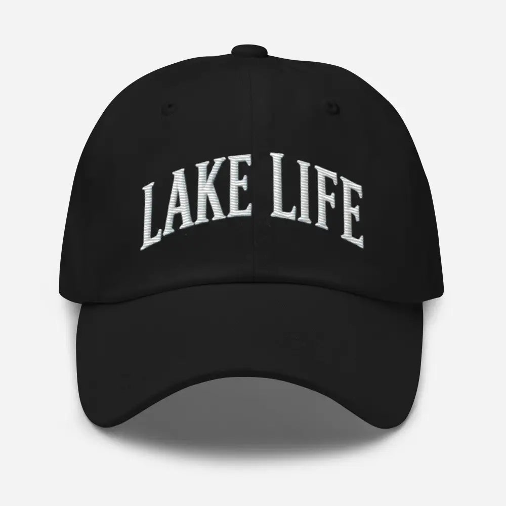 White embroidered Lake Life corduroy hat – outdoor lake lifestyle adjustable cap