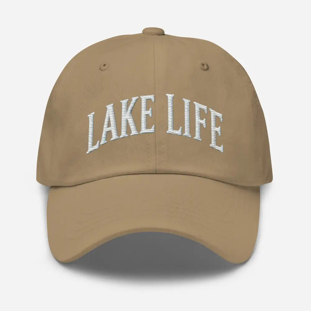 Khaki embroidered Lake Life corduroy hat – outdoor lake lifestyle adjustable cap