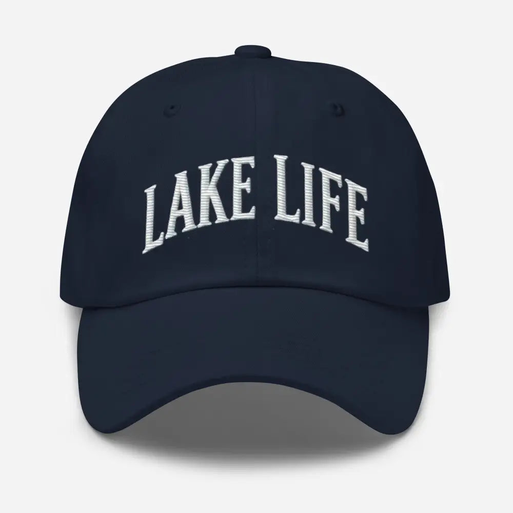 Navy embroidered Lake Life corduroy hat – outdoor lake lifestyle adjustable baseball cap