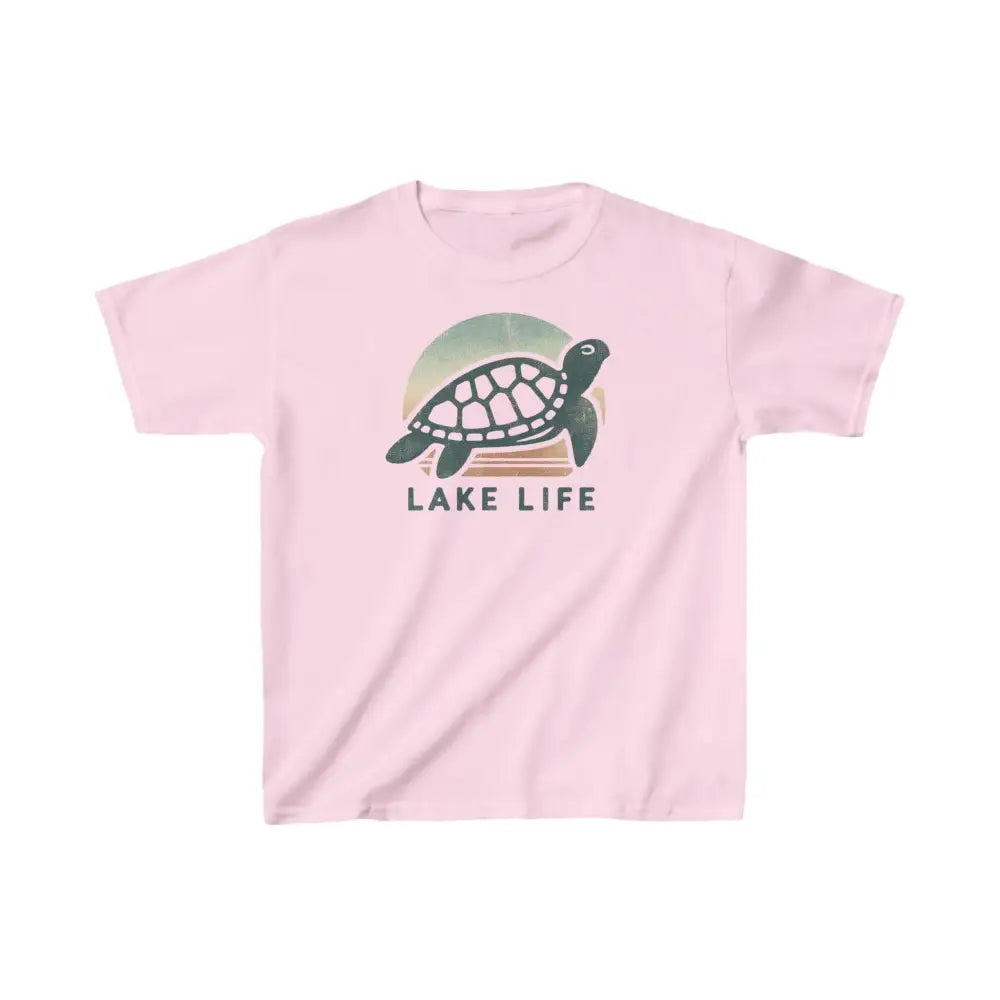 Pink lake life turtle kids heavy cotton tee with LAKE LIFE graphic