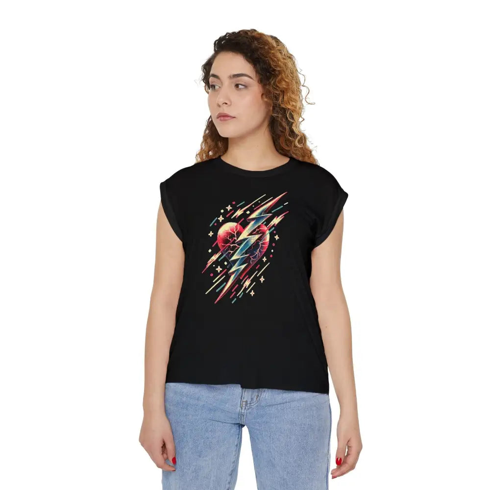 Black lightning bolt heart women’s muscle tee graphic