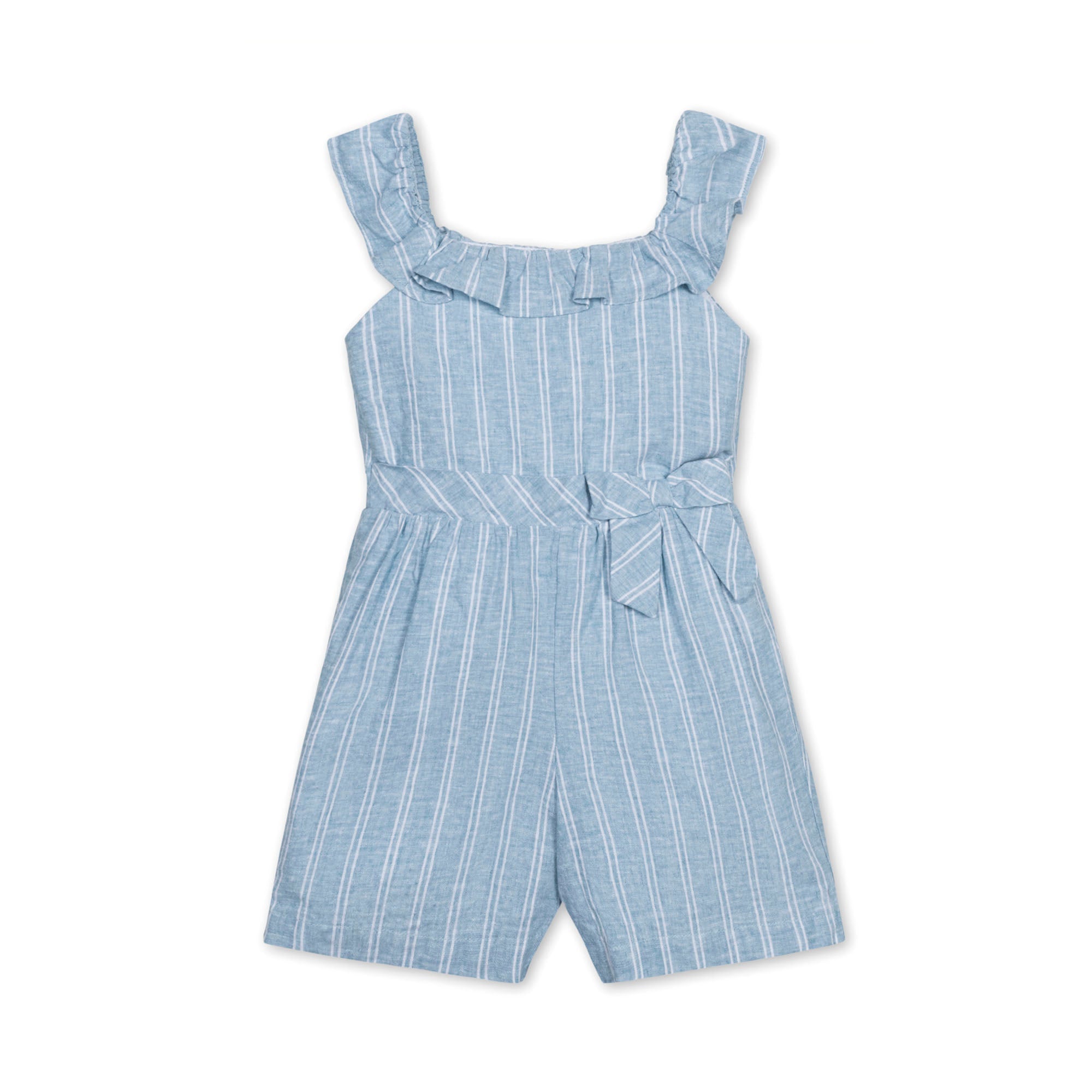 Linen Ruffle Collar Romper – Striped Summer One - Piece for Girls - Triniskies