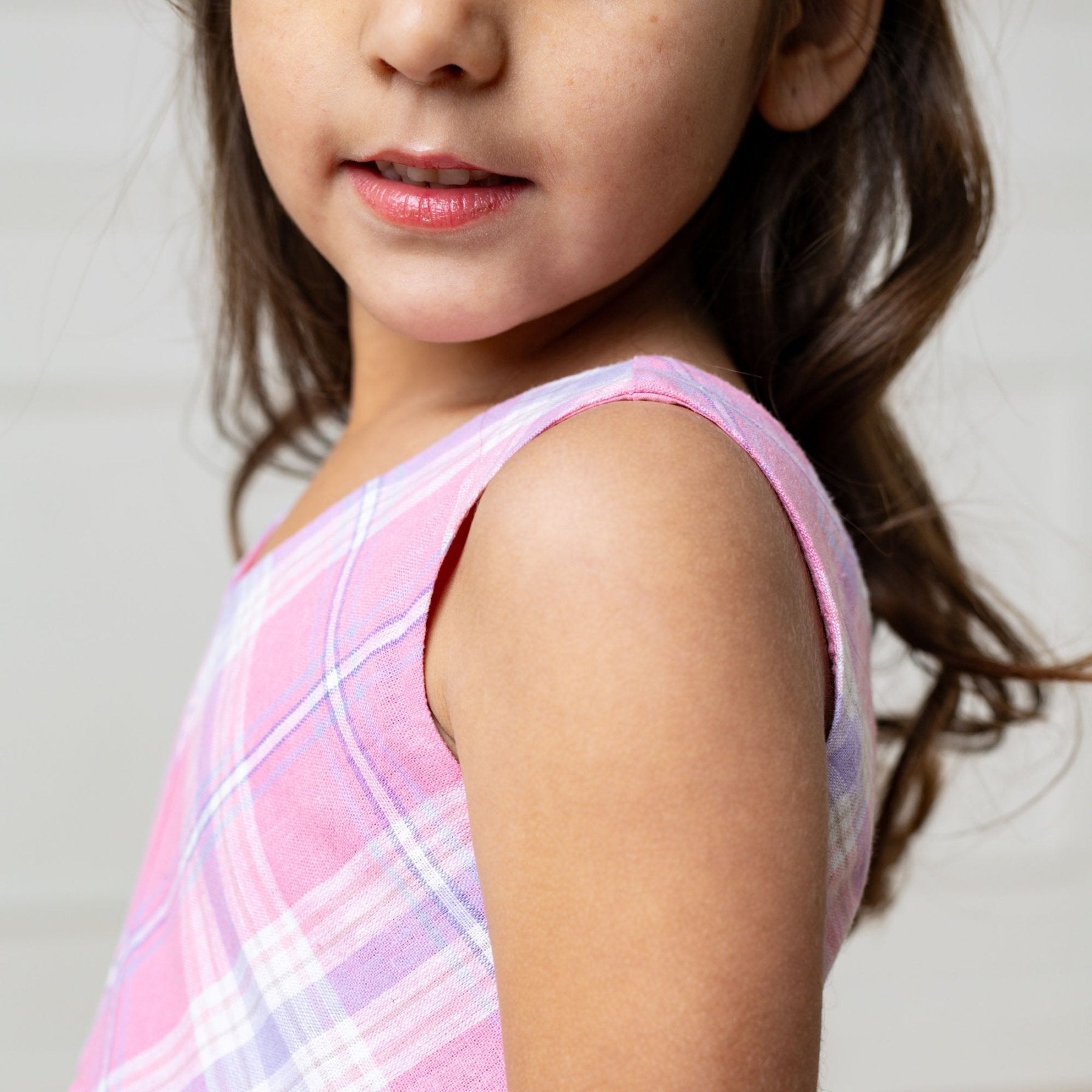 Linen Swing Dress - Girls Organic Cotton Blend Summer Dress with V - Neck - Triniskies