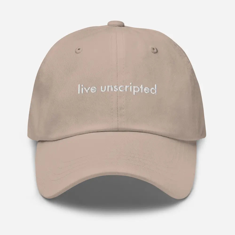 Trini Skies unscripted dad hat: khaki embroidered vintage adjustable cap