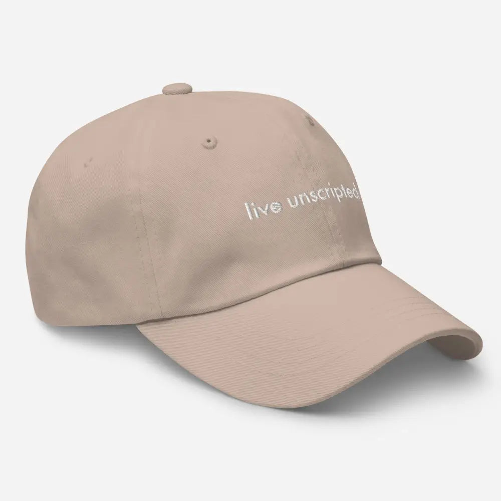 Trini Skies unscripted dad hat in light-beige with white embroidery