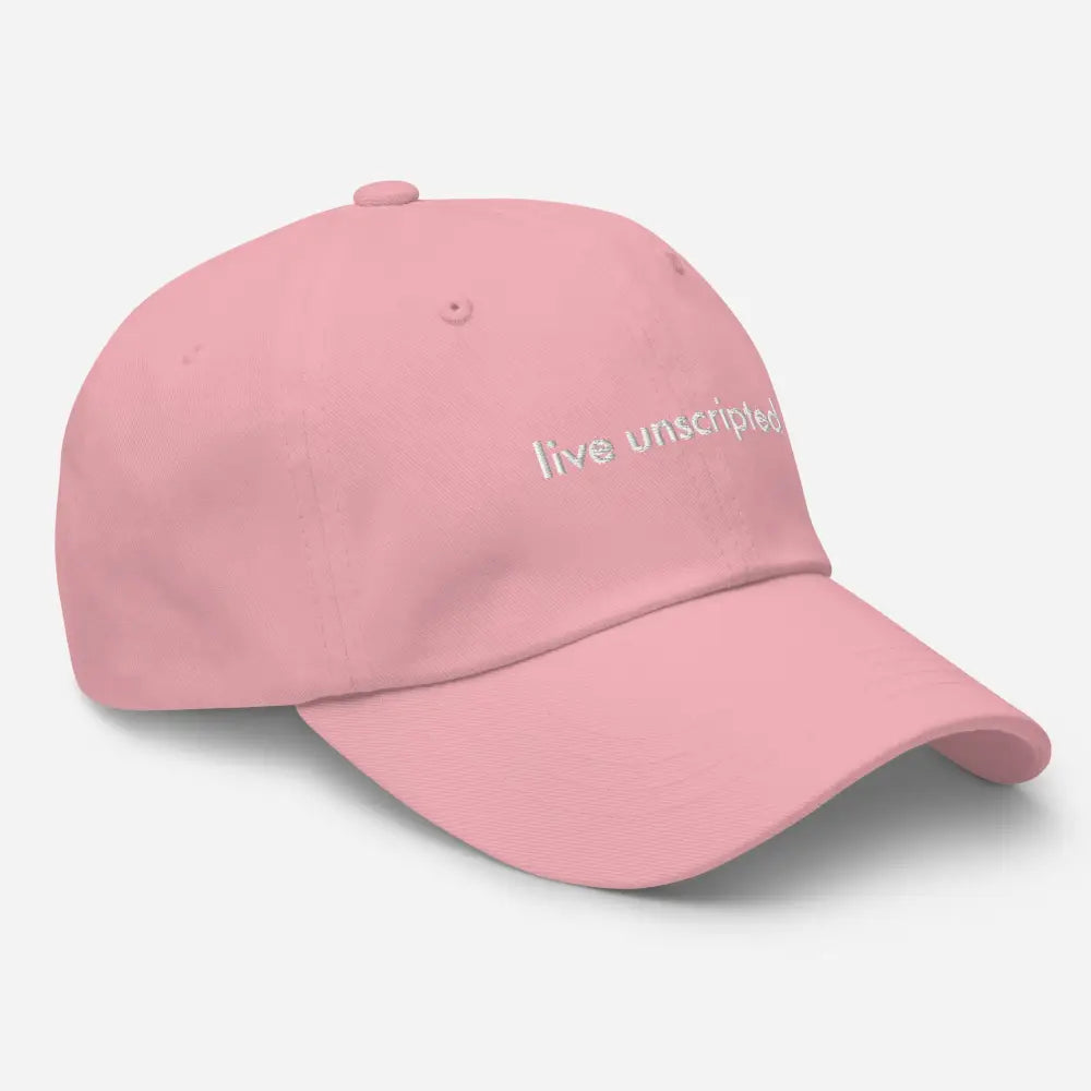 Pink Trini Skies unscripted dad hat with live unscripted embroidery