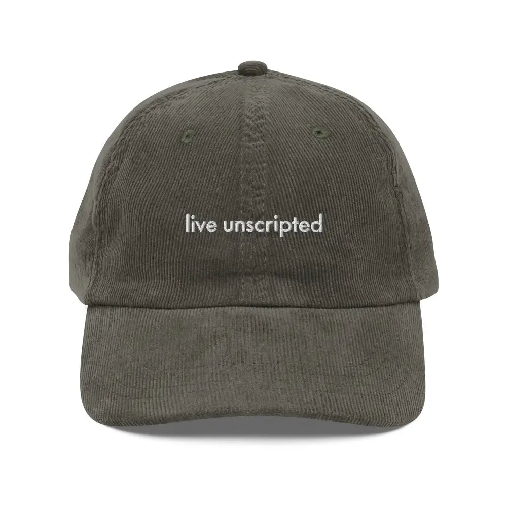 Olive green embroidered vintage corduroy cap by Trini Skies