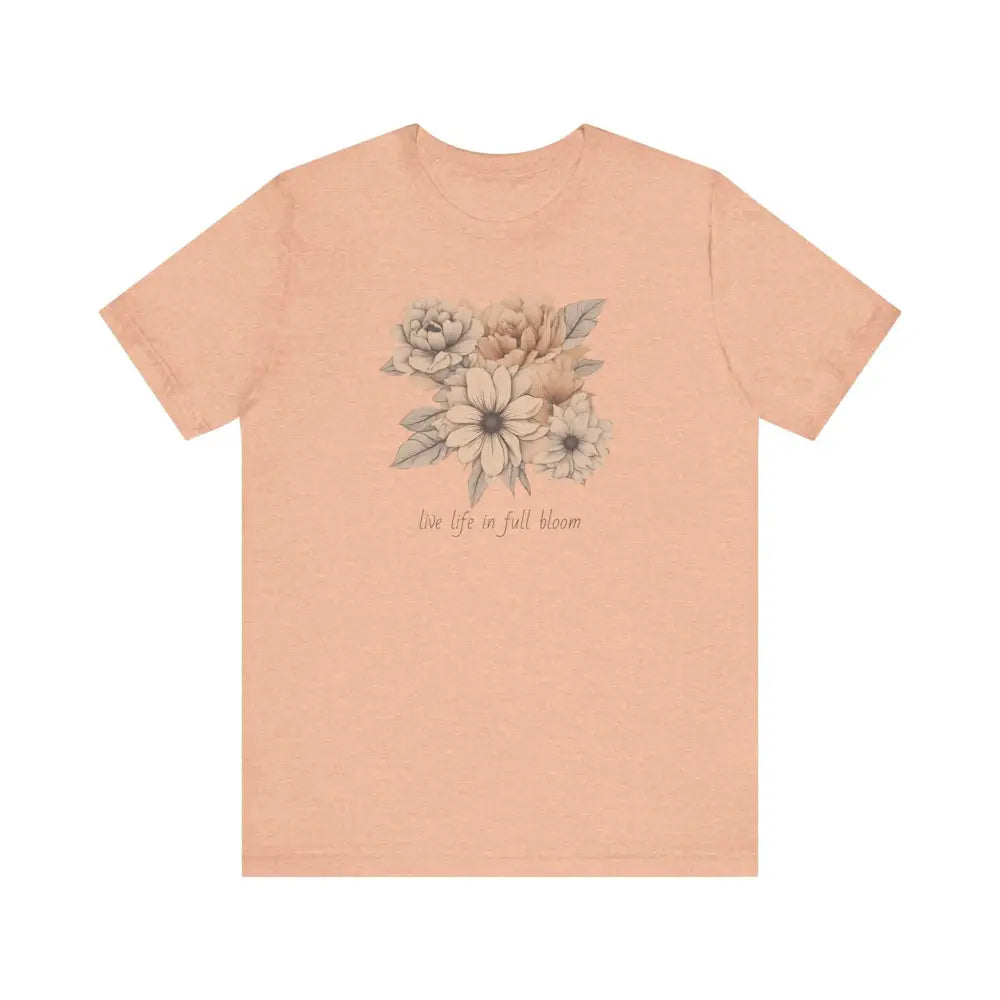 Trendy floral art unisex jersey short sleeve cotton tee with peach floral graphic