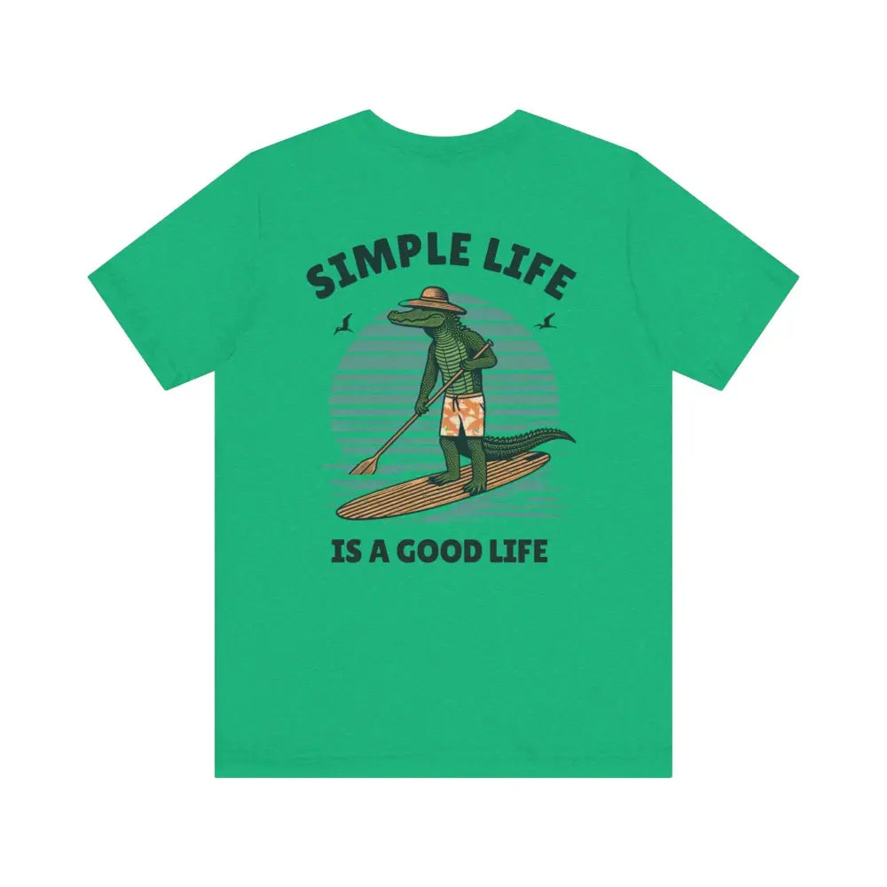 Best Life Alligator Graphic Tee: Green T-Shirt with Paddleboarding Alligator