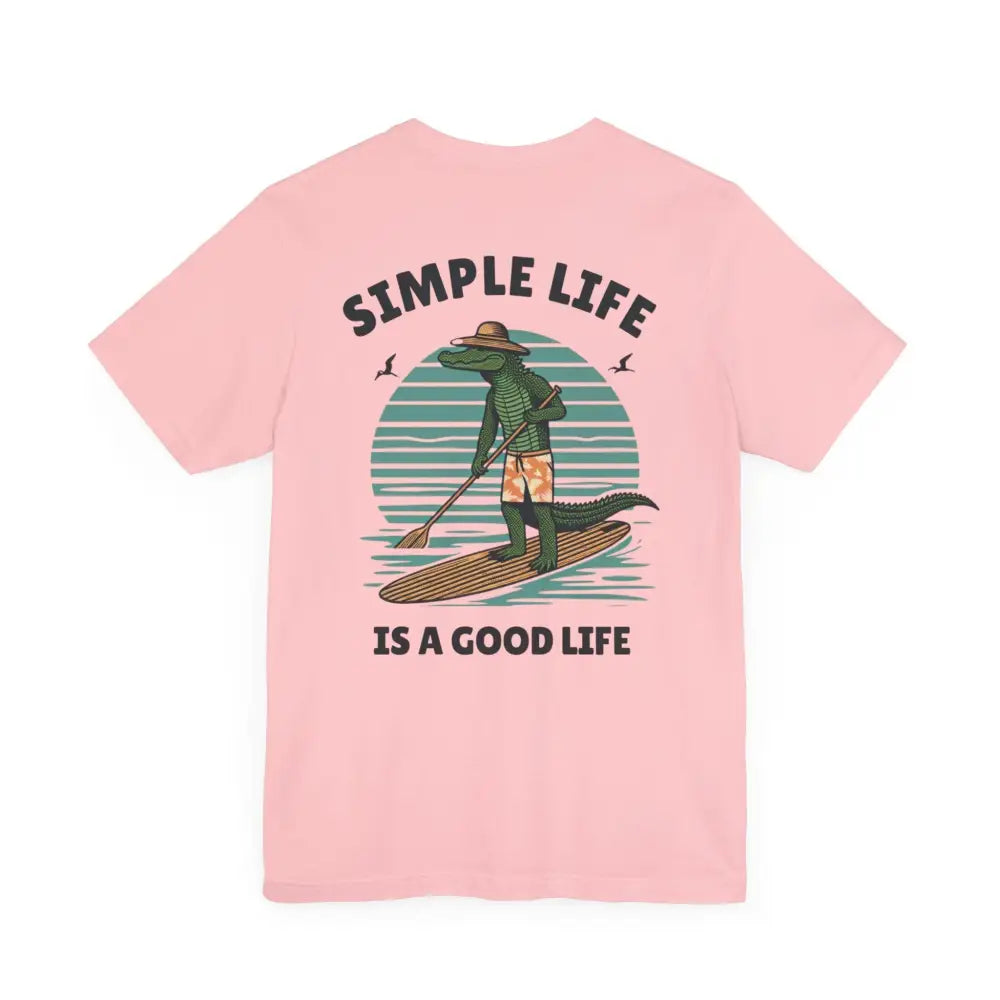 Pink Best Life Alligator Graphic Tee with paddleboarding alligator