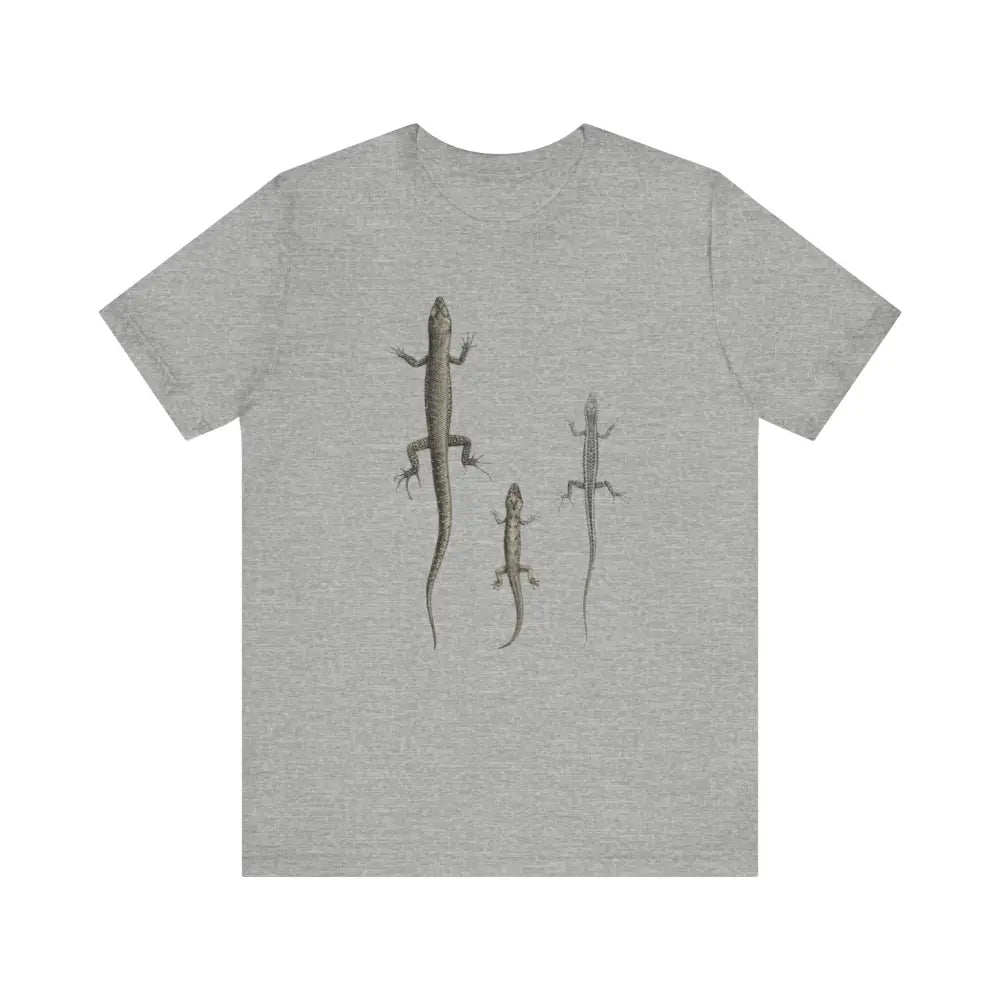 Gray short-sleeve tee with Christmas Island Forest Skink lizards