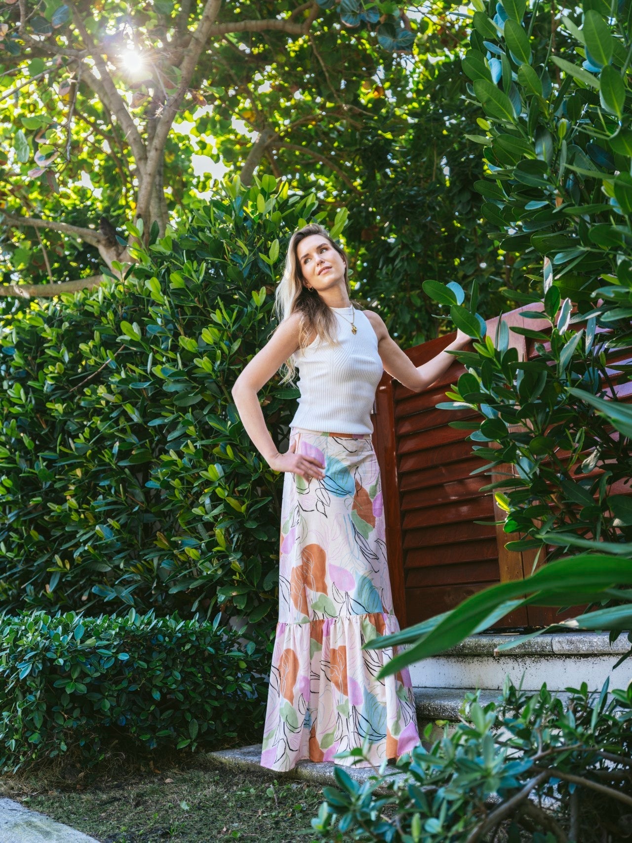 Lizzie Maxi Skirt – Cabana Print | Luxury Cotton Linen Blend - Triniskies