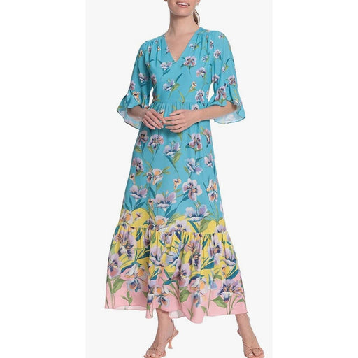 London Times 4 / Multicolor London Times Women's Floral Printed V-Neck Tiered Maxi Dress Sz 4 * Wom1111